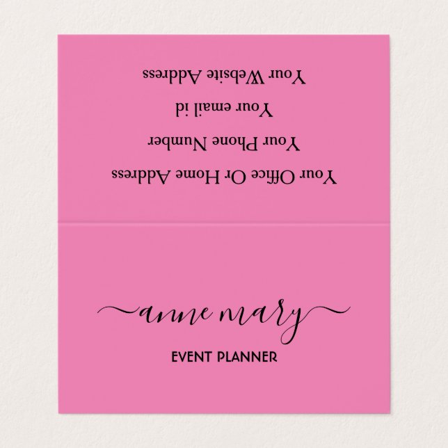 Pink Girly Trendy Calligraphy Event Planner Cool Business Card (Outside Unfolded)