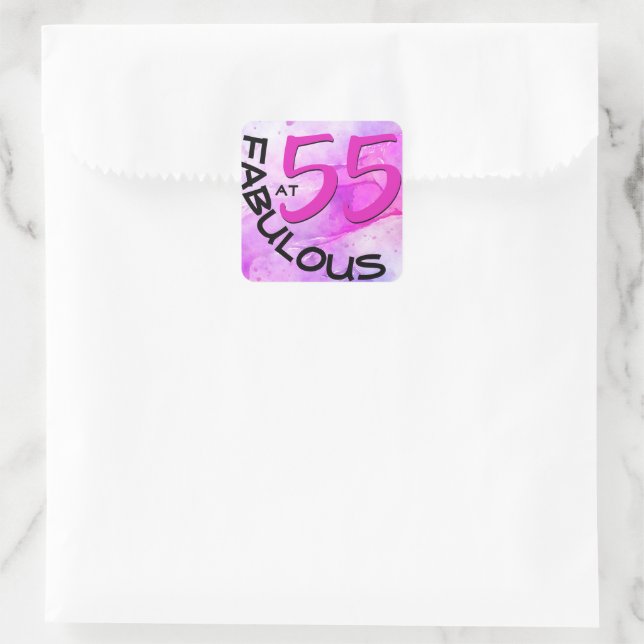 Pink Girly Typography "55 and Fabulous" Birthday Square Sticker (Bag)