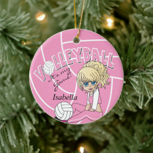 Pink Girly Volleyball Ceramic Tree Decoration