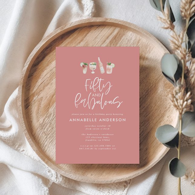 Pink girly watercolor 50 and fabulous birthday invitation (Creator Uploaded)