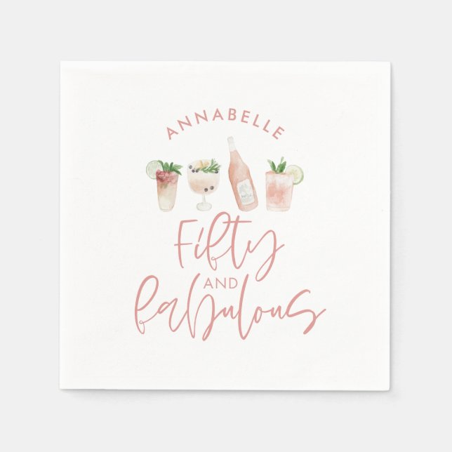 Pink girly watercolor 50 and fabulous birthday mas napkin (Front)