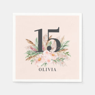 Pink girly watercolor floral age elegant birthday napkin