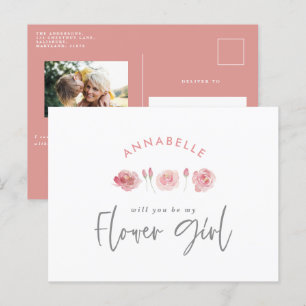 Pink girly watercolor floral chic flower girl invitation postcard