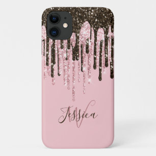 Pink Girly Womens Bling Black Script Name Case-Mate iPhone Case