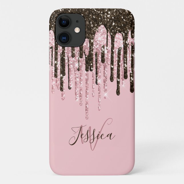 Pink Girly Womens Bling Black Script Name Case-Mate iPhone Case (Back)