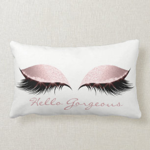 Pink Girrly Pastel Makeup Lashes Hello Gorgeous Lumbar Cushion