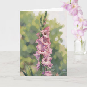 Pink Gladiolus Flowers Art Note Card