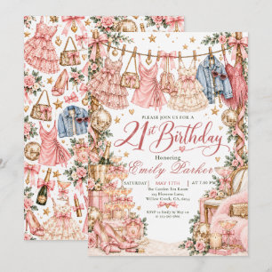 Pink Glam 21st Birthday Fashion Party Invitation