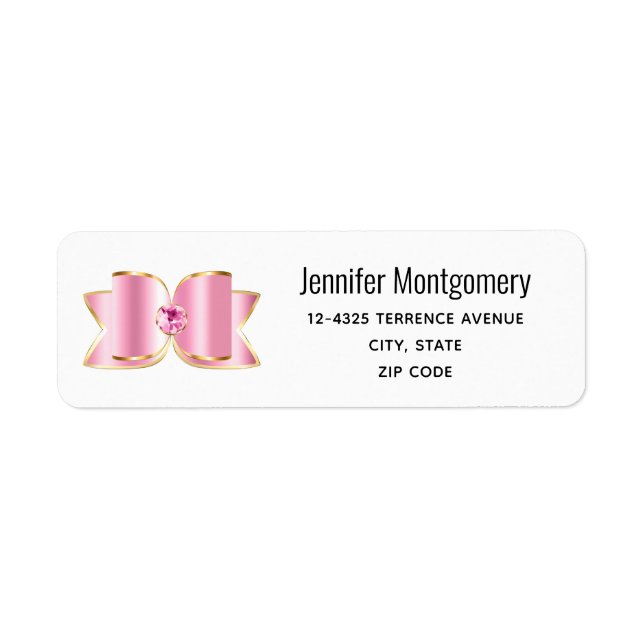 Pink Glam Bow with a Centre Gemstone Address (Front)