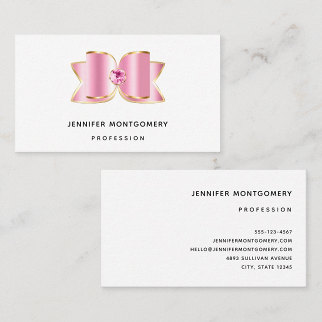 Pink Glam Bow with a Centre Gemstone Business Card (Front/Back)