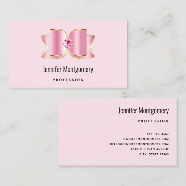 Pink Glam Bow with a Centre Gemstone Business Card (Front/Back)