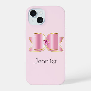 Pink Glam Bow with a Centre Gemstone iPhone 15 Case