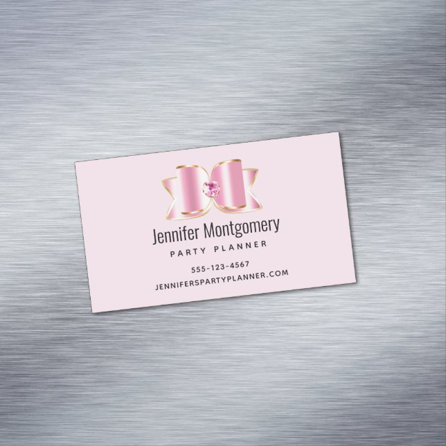 Pink Glam Bow with a Centre Gemstone Magnetic Business Card (In Situ)