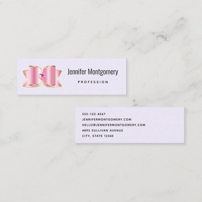 Pink Glam Bow with a Centre Gemstone Mini Business Card (Front/Back)