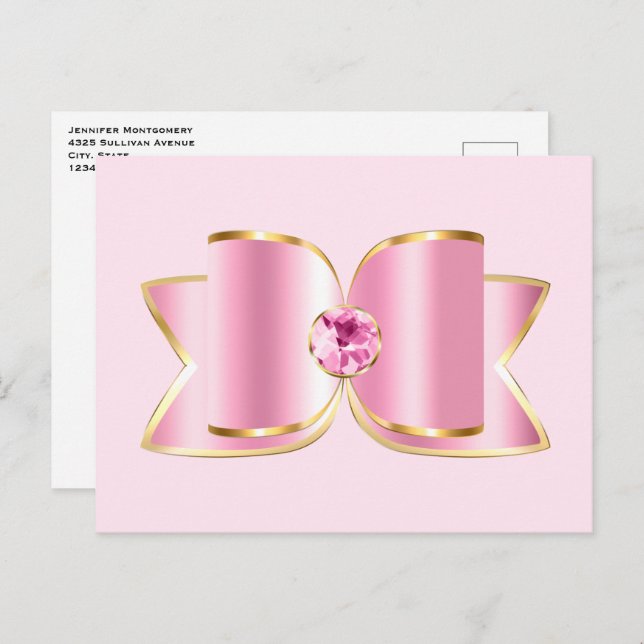 Pink Glam Bow with a Centre Gemstone Postcard (Front/Back)