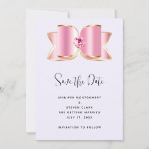 Pink Glam Bow with a Centre Gemstone Wedding Save The Date