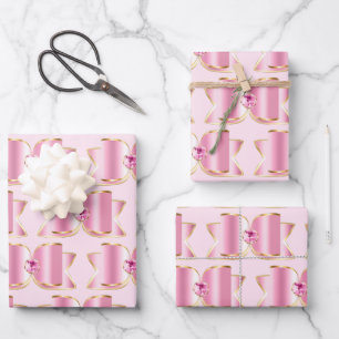 Pink Glam Bow with a Centre Gemstone Wrapping Paper Sheet