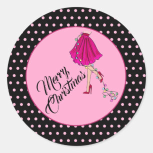 Pink Glam Christmas Classic Round Sticker