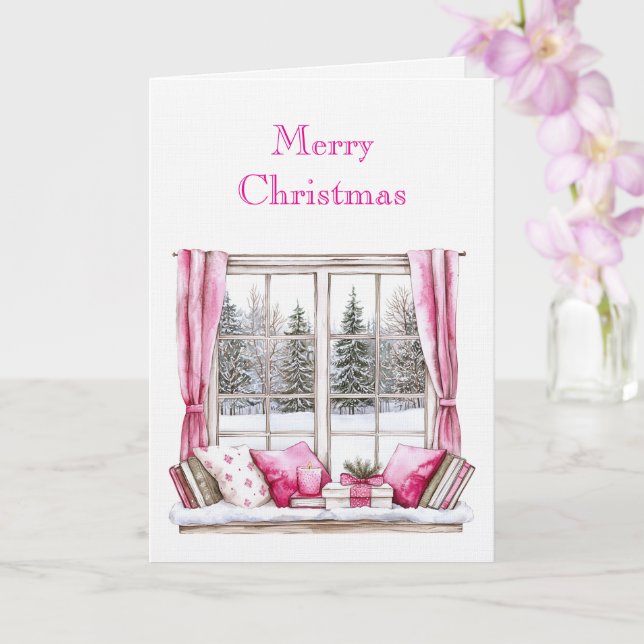 Pink Glam Christmas Trees Window Card (Orchid)