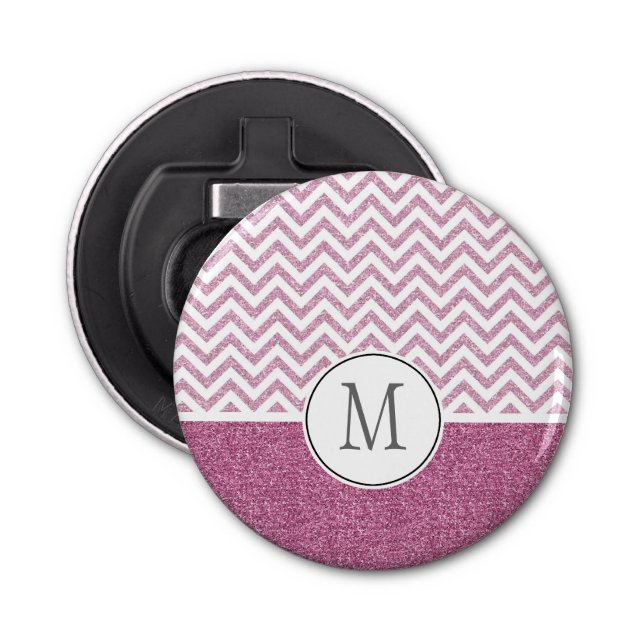 Pink Glam Faux Glitter Chevron Bottle Opener (Front)