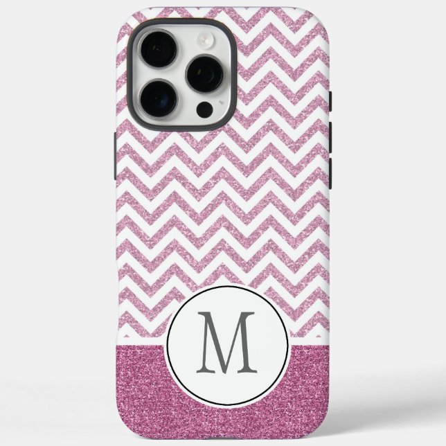 Pink Glam Faux Glitter Chevron Case-Mate iPhone Case (Back)