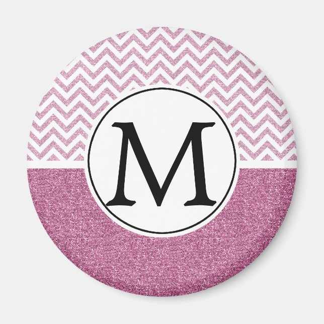 Pink Glam Faux Glitter Chevron Magnet (Front)
