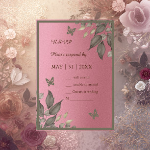 Pink Glam Floral Eucalyptus wedding RSVP Card