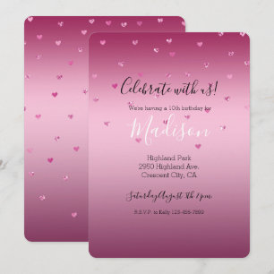 Pink Glam Glitter Hearts Invitation