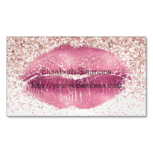 Pink Glam Glitz Glitter Lips Magnetic Business Card