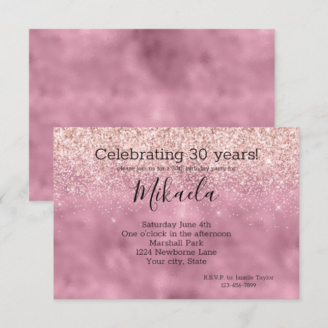 Pink Glam Glitzy Glitter Invitation (Front/Back)