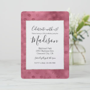Pink Glam Glitzy Lips Birthday Invitation