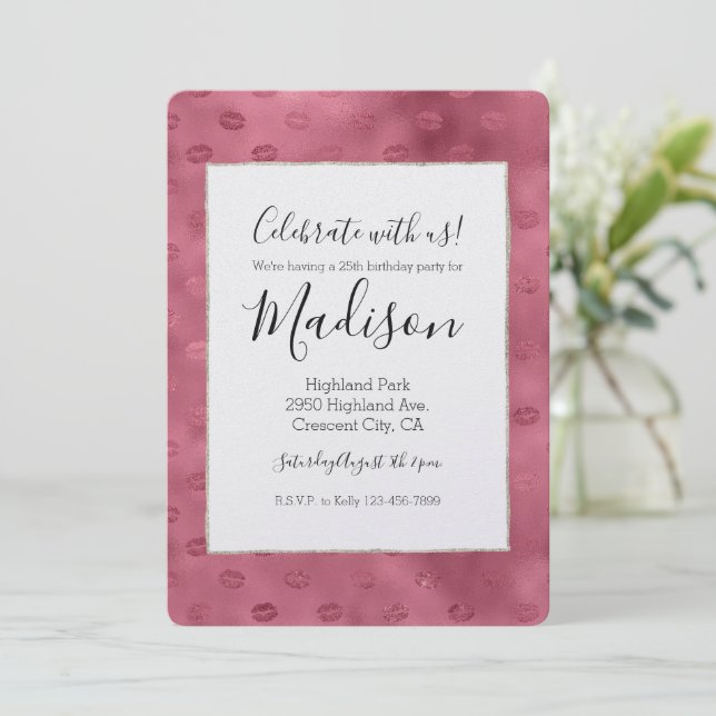 Pink Glam Glitzy Lips Birthday Invitation (Standing Front)