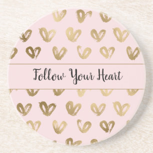 Pink Glam Gold Hearts Coaster