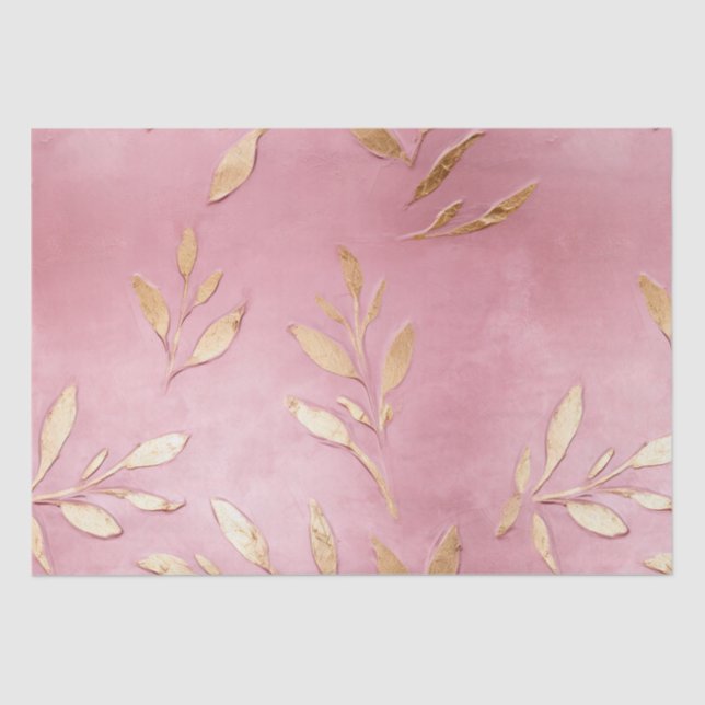 Pink Glam Gold Leaves Tissue Paper (Front)