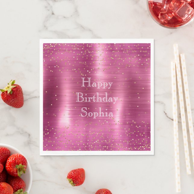 Pink Glam Gold Sparkle Confetti Birthday Napkin (Insitu)