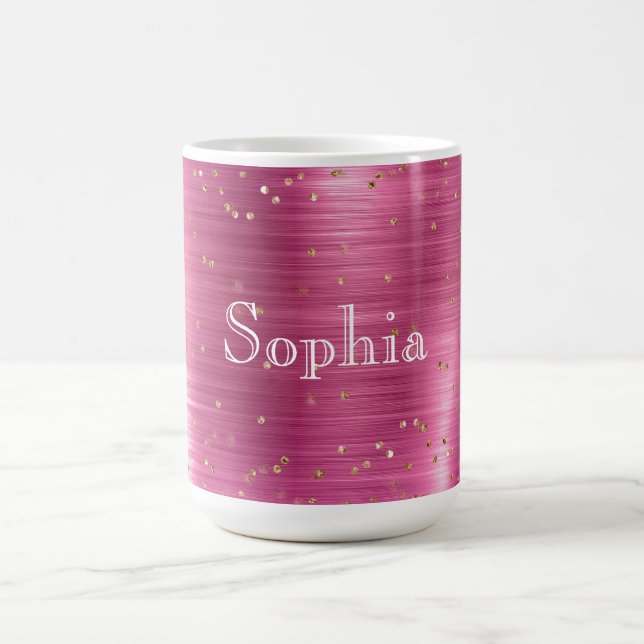 Pink Glam Gold Sparkle Confetti Personalised Coffee Mug (Center)