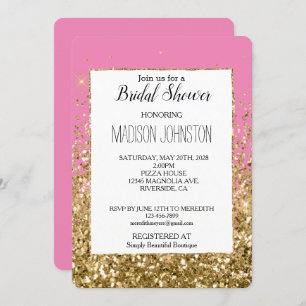 Pink Glam Gold Sparkle Glitter Bridal Shower Invitation