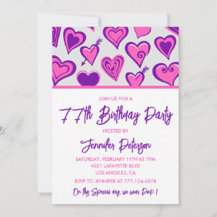 Pink Glam Heart Pattern 77th birthday invitations