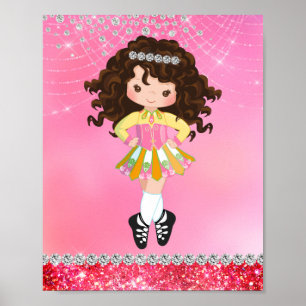 Pink Glam Irish Dance Brunette Girl Poster