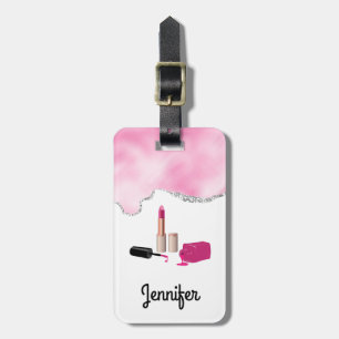 Pink Glam Lipstick & Nail Polish Beauty Themed Luggage Tag