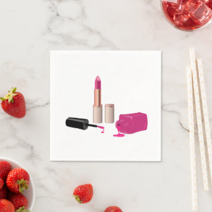 Pink Glam Lipstick & Nail Polish Beauty Themed Napkin
