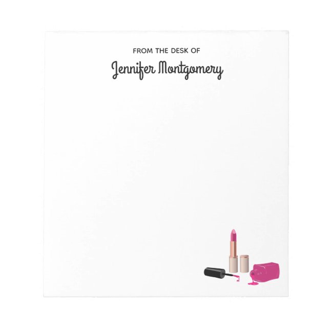 Pink Glam Lipstick & Nail Polish Beauty Themed Notepad (Front)