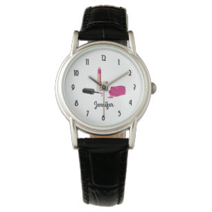 Pink Glam Lipstick & Nail Polish Beauty Themed Watch