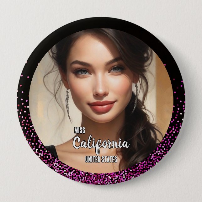Pink Glam Pageant Button - Bright Sparkle (Front)