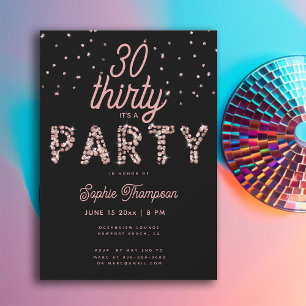 Pink Glam Rhinestones Calligraphy 30th Birthday Invitation