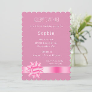 Pink Glam Ribbon and Bow Birthday Invitation