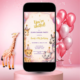 Pink Glam Safari 5th Birthday Party Invitation