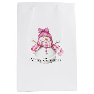 Pink Glam Snowman Snowwoman Christmas Medium Gift Bag