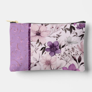 Pink glam sparkle floral pattern accessory pouch