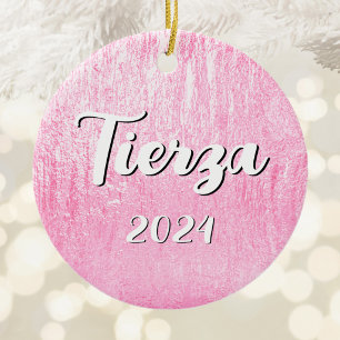 Pink Glam Texture Personalised Ceramic Tree Decoration